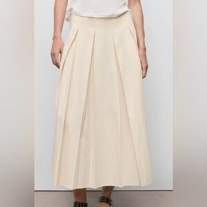 Mango Pleated Cream Midi Skirt